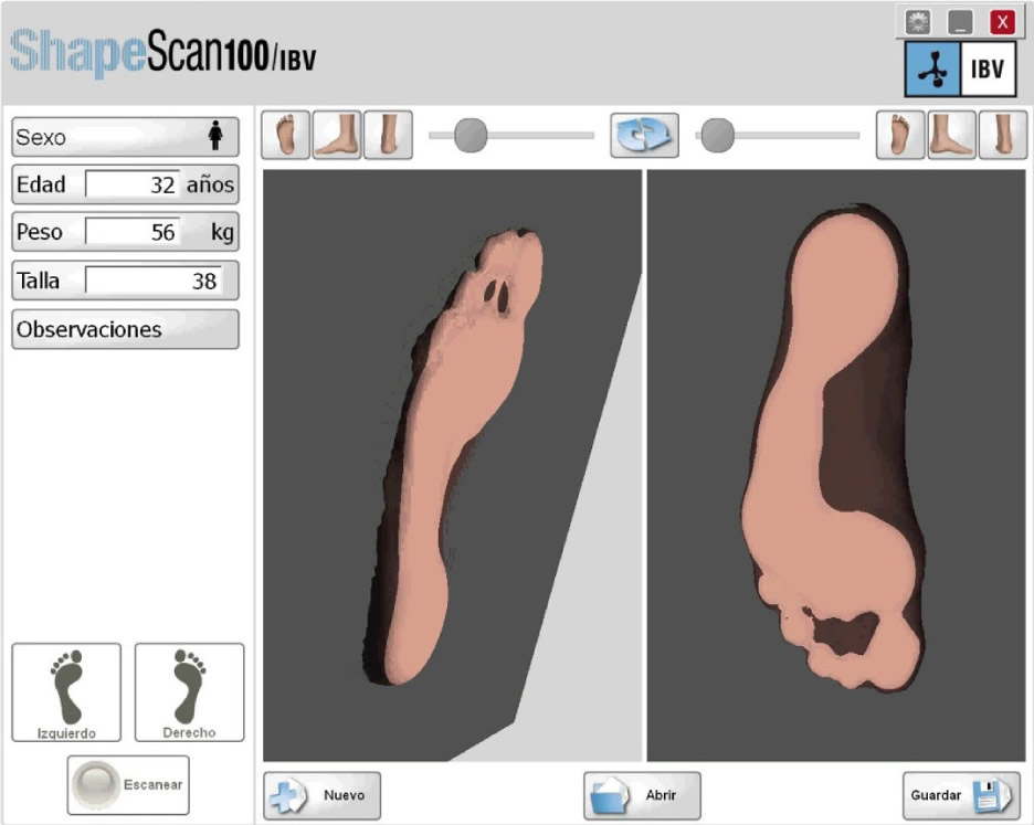 Foot scan results page from ShapeScan100/IBV