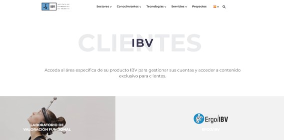 Captura de pantalla de la página principal del área de clientes de IBV