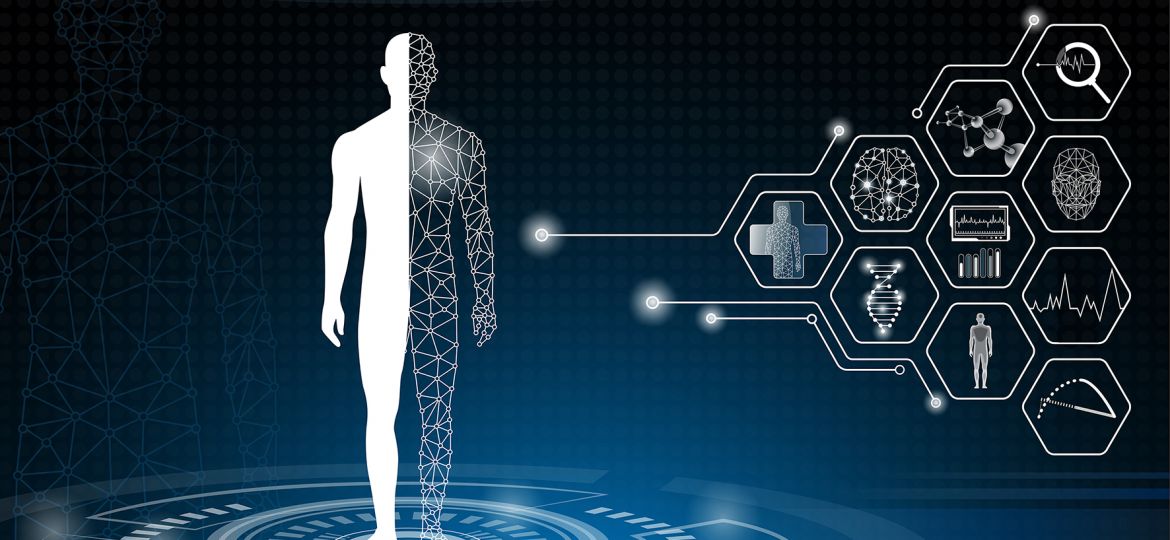Imagen de cuerpo humano con referencias al mapa de ADN, tecnología y análisis, que ilustra el proyecto Solfis